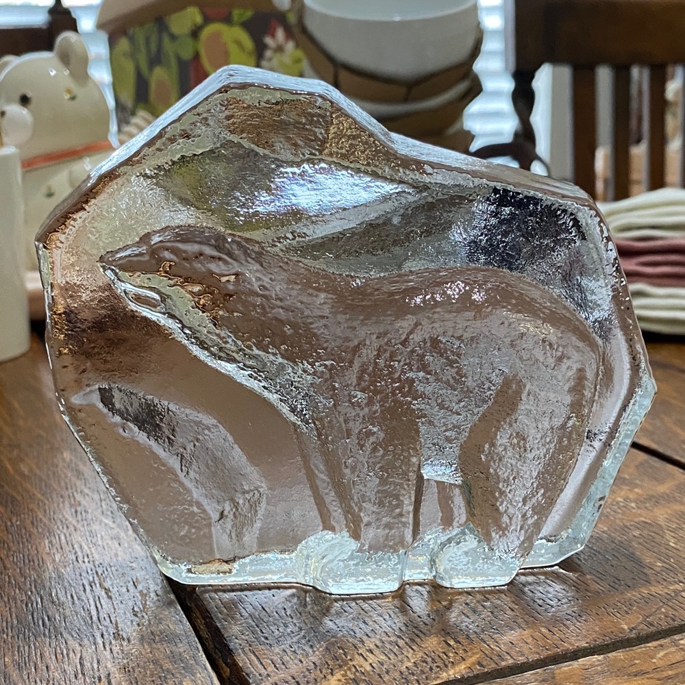 A Crystal Polar Bear Sculpture, handmade in 1970s. Magnor Glassverk,Norway. EC